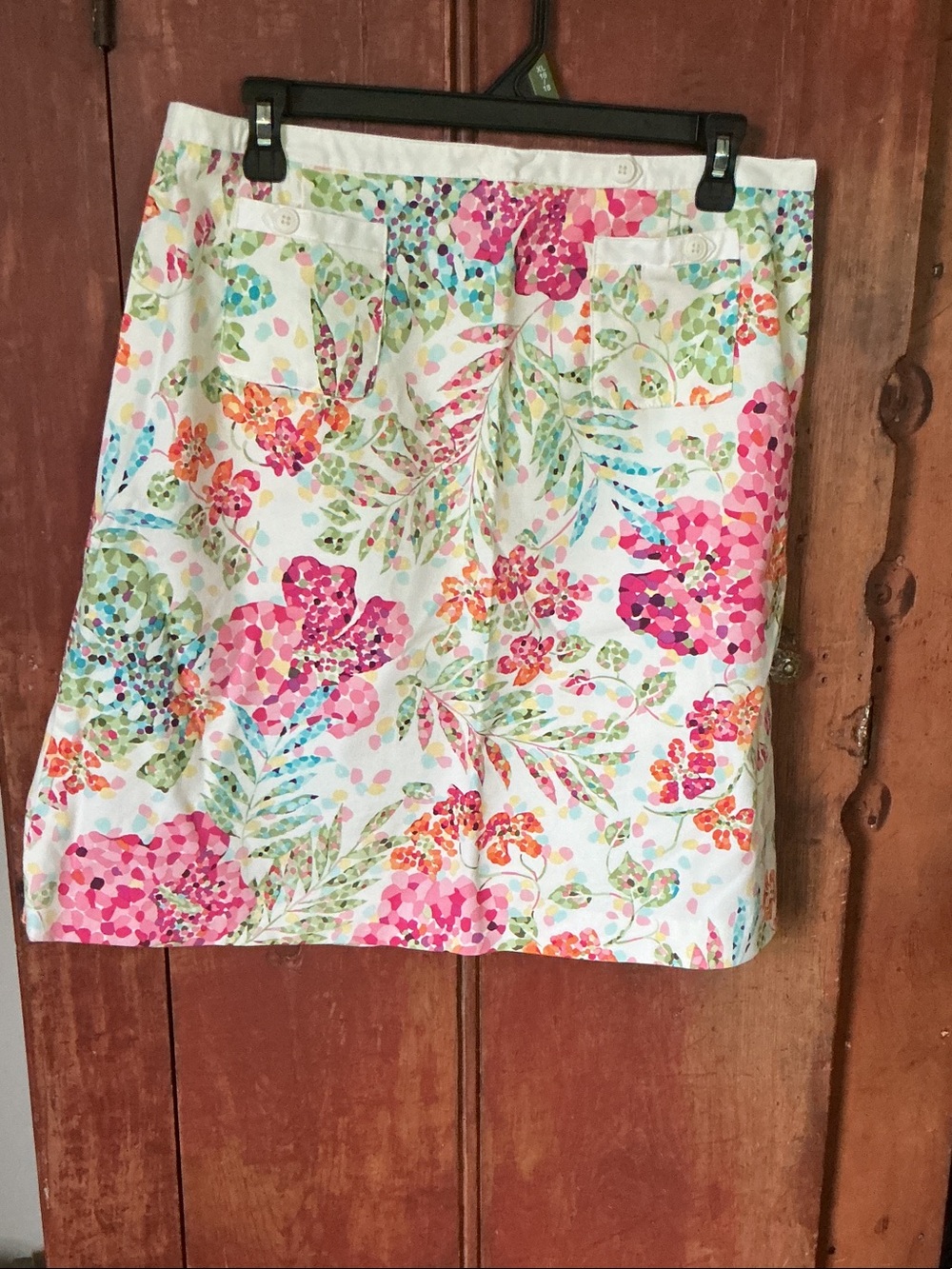 Talbots White Skirt with Pink, Green & Orange Floral Print